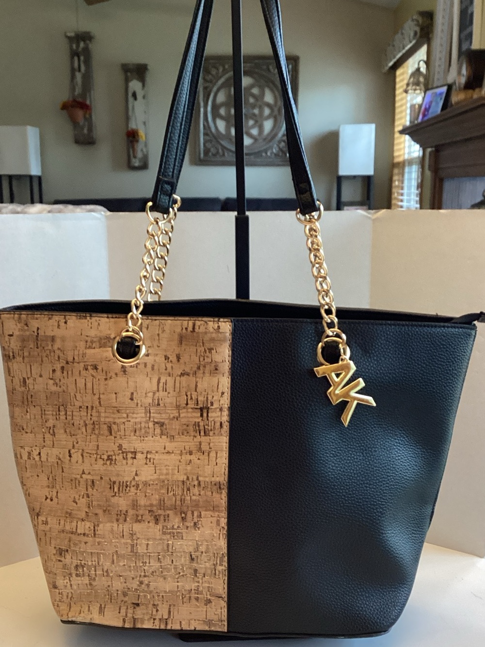 Anne Klein Black and Cork Colorblock Tote